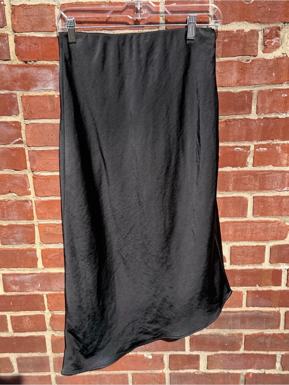 Black Satin Midi Slip Skirt